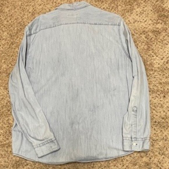 Express Light Blue Distressed Denim Long Sleeve Button Down – XL - Picture 5 of 6